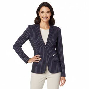 Marc Cain Linen Blend Striped Blazer Lightweight Jacket Navy Black Stretch